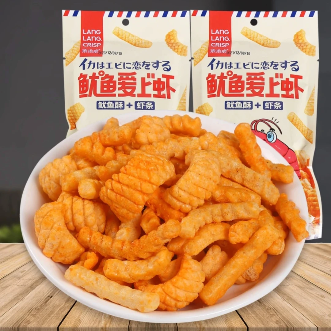 琅琅脆鱿鱼爱上虾条鱿鱼酥鱿鱼卷膨化休闲零食品香味酥脆追剧小吃
