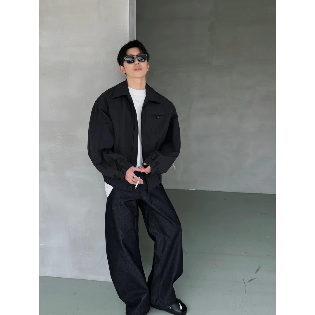 【24春夏系列】 黑标 锅式老钱 复古哈灵顿褶皱立体剪裁 夹克外套