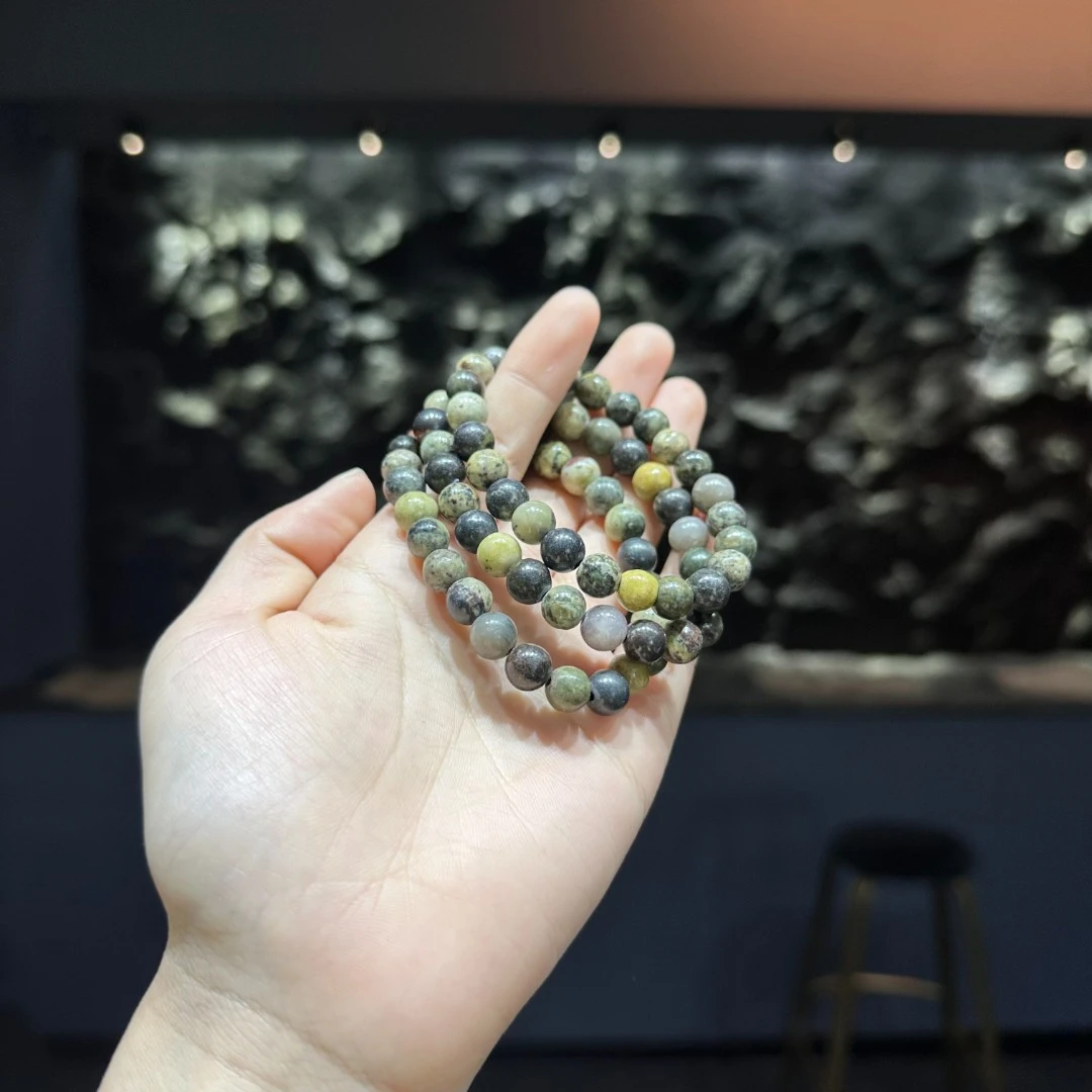 非金属玻璃吊坠 YS944 绿色随机花纹全打磨圆珠