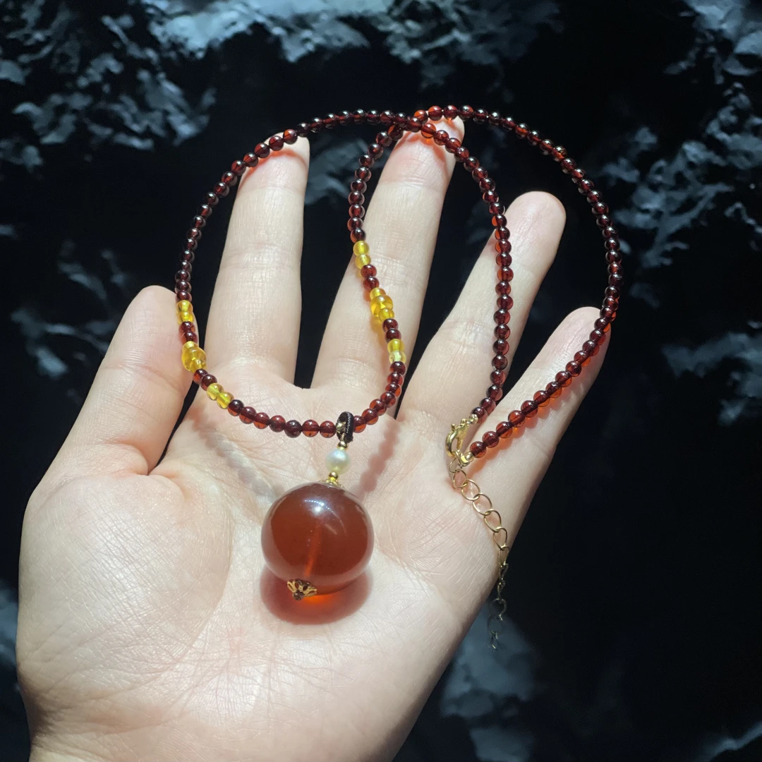 非金属玻璃吊坠 YS2015 棕色大尺寸单珠项链