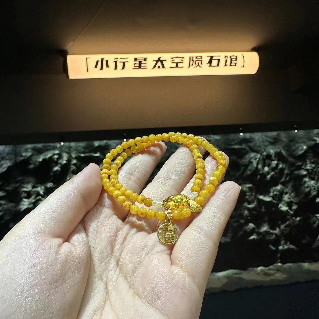 非金属玻璃手链 YS8216 黄色ML圆珠带福字圆牌手链