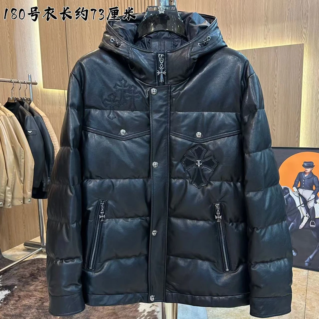 【梯梯男装】男士休闲轻奢夹克冬装克罗元素皮衣连帽款9923 现货