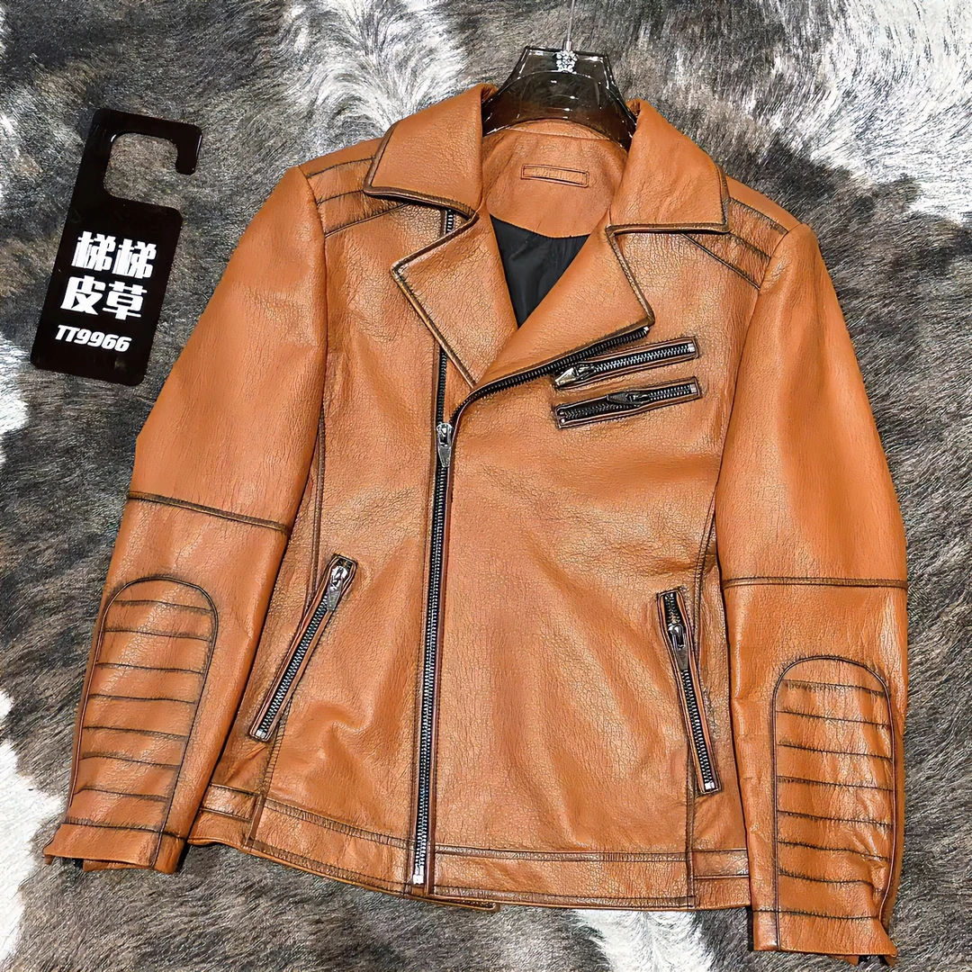 【梯梯男装】男士彩色撞色春秋皮衣外套1930