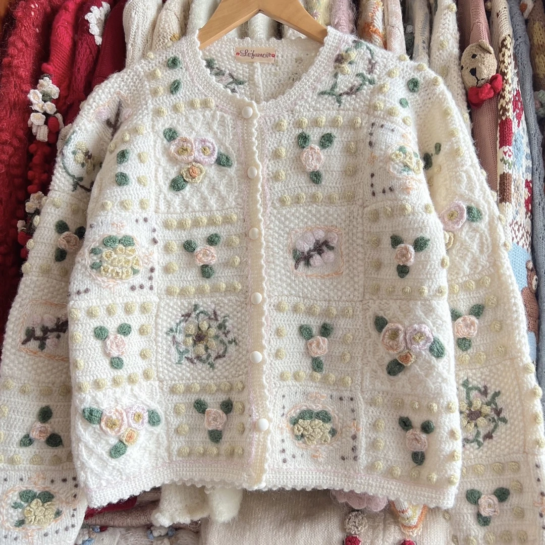 259-499（麦当当）古着毛衣复古重工刺绣提花手工波普风vintage