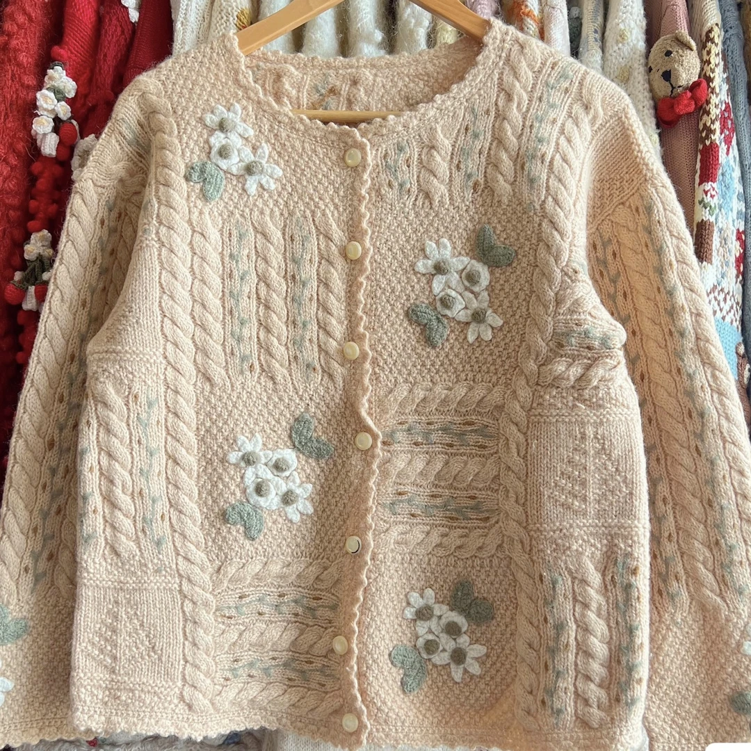 （麦当当）古着毛衣外套复古重工刺绣提花手工波普风vintage