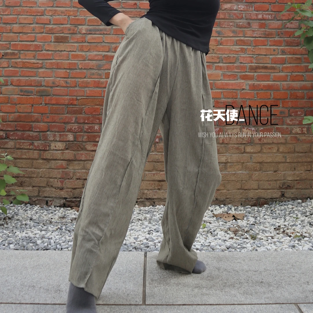 FAD花天使纯色棉麻舞服大码质感中缝线宽松现代舞夏季阔腿裤显瘦