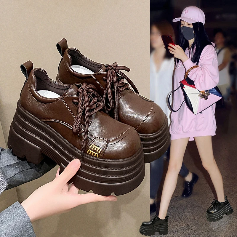 2025春季新款10cm增高女鞋厚底显瘦小皮鞋百搭高跟小个子乐福鞋女