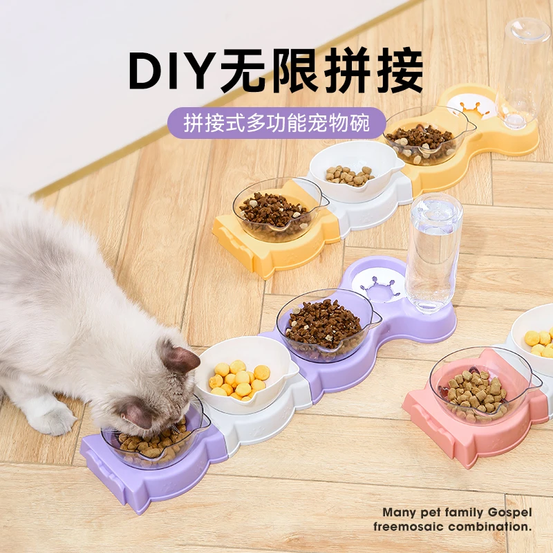 路霖多猫猫碗食盆饭碗自动饮水直形拼接DIY多功能防打翻宠物用品
