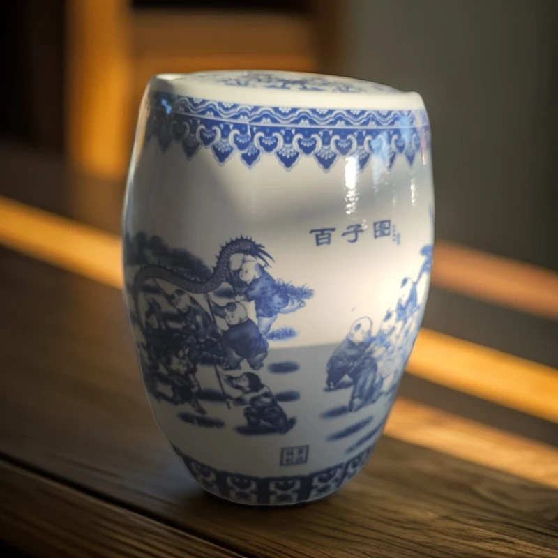 高42cm肚径32cm50斤装青花百子图大米缸239