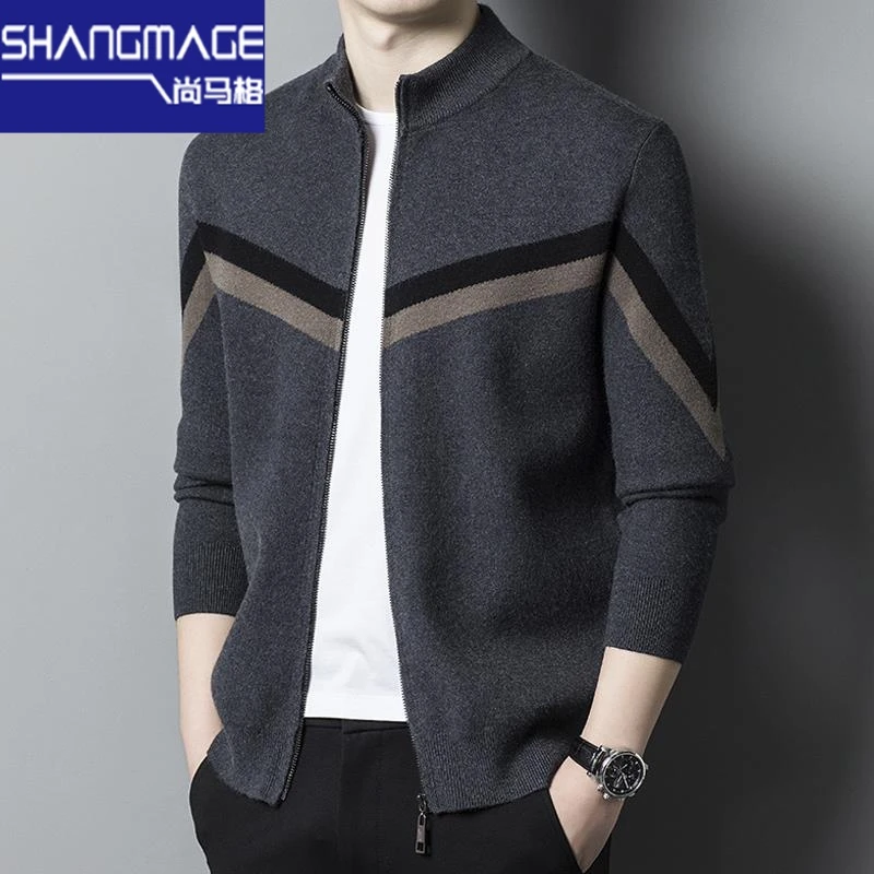 秋冬新款羊毛衫男士开衫拉链外套针织衫毛衣男时尚休闲百搭春秋季