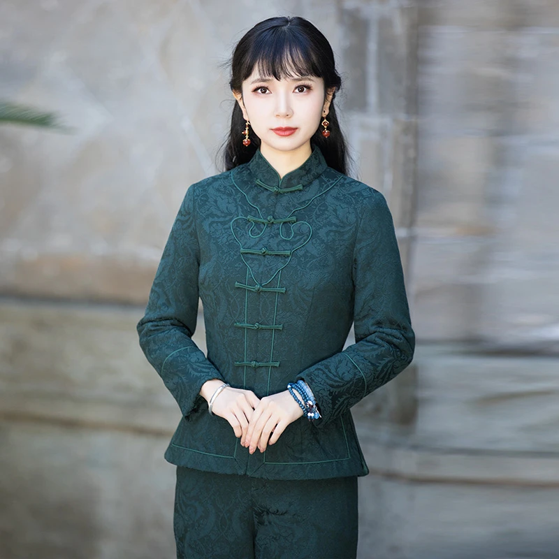 唐装中国风女装秋冬提花加厚旗袍上衣复古立领中式妈妈装22J864