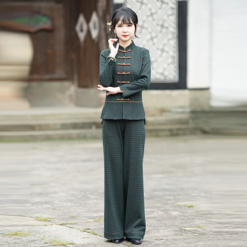 筠雅小香风套装女装新款休闲复古小洋装减龄气质两件套 23J259