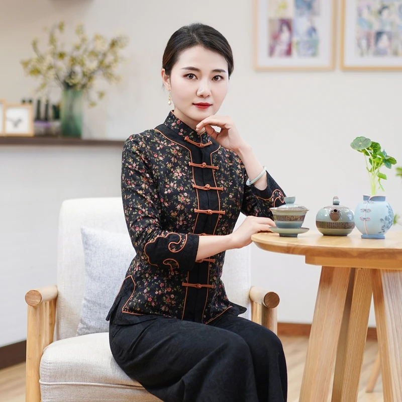 筠雅新中式国风唐装2025新款女装中式日常旗袍高端上衣茶服24J136