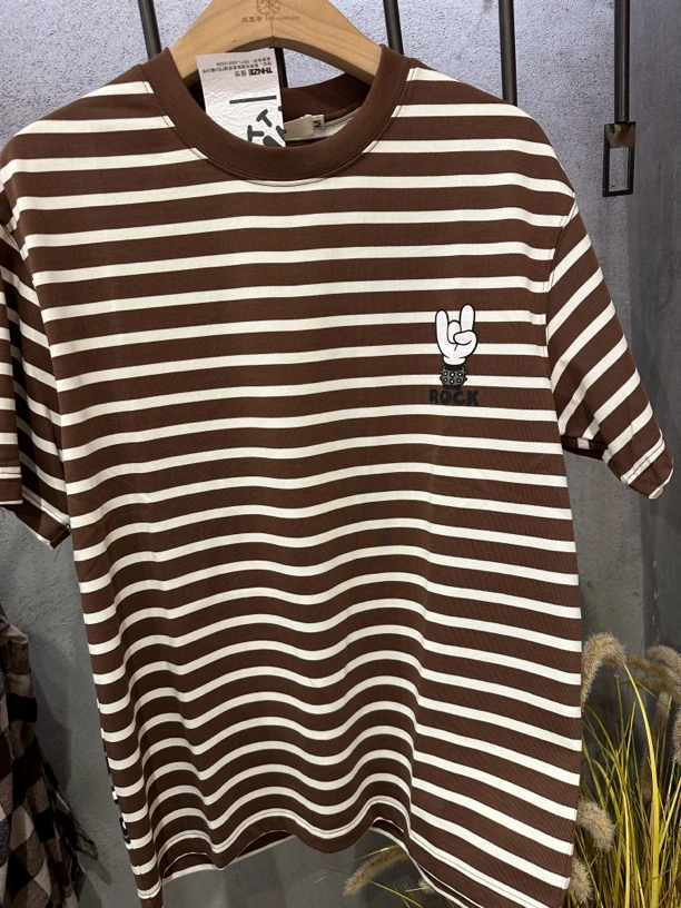 夏季情侣条纹宽松潮流韩版半袖休闲圆领棉t恤6823161