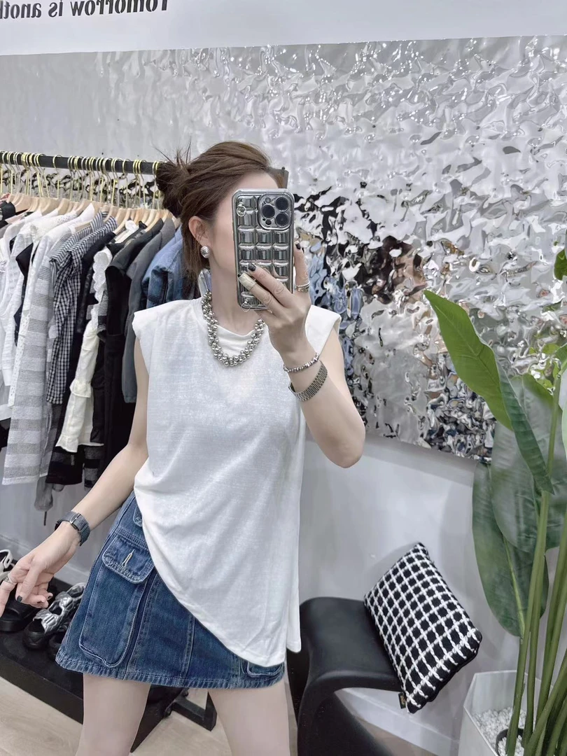 欧货复古别致不规则斜边垫肩飞袖T恤上衣潮