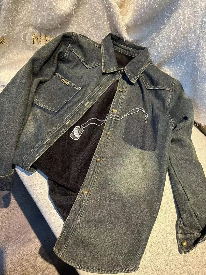 秋冬港风复古百搭宽松加厚水洗牛仔衬衫衬衣外套潮ins