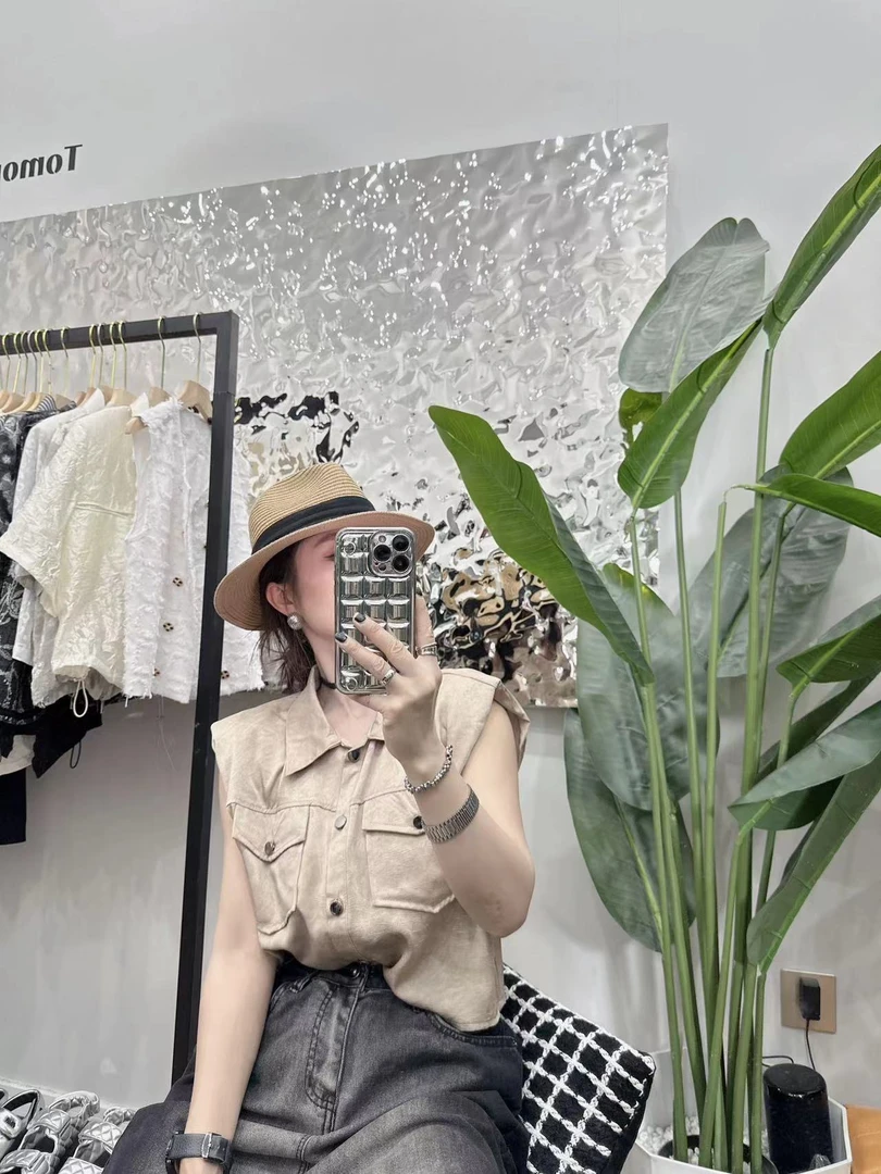 欧货扎染褶皱垫肩飞袖宽松设计感双口袋小衫上衣潮