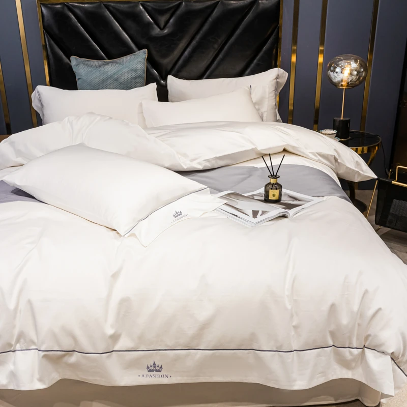 欧式高档纯棉四件套100全棉宾馆酒店床上用品轻奢床单纯白色3件套
