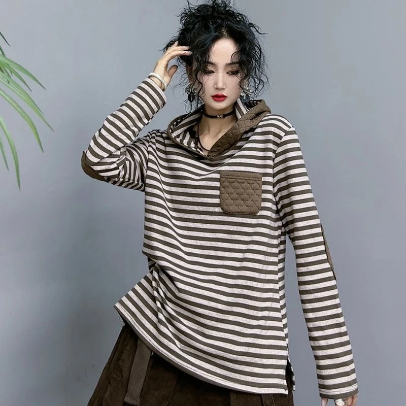 秋冬时尚百搭韩版ins修身长袖打底休闲网红女士秋季条纹卫衣-9055