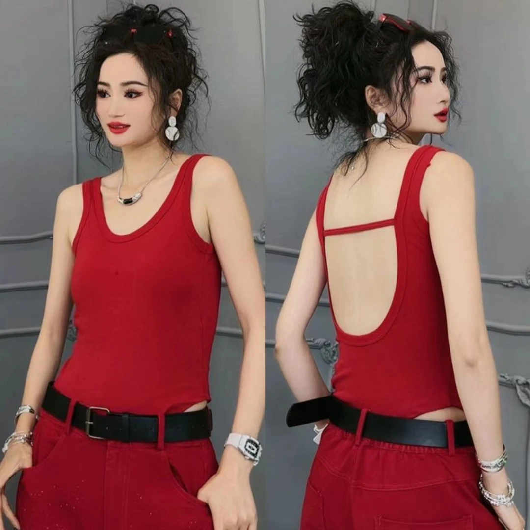 夏季新款纯色性感美背女士修身显瘦内搭运动外穿百搭背心-2025