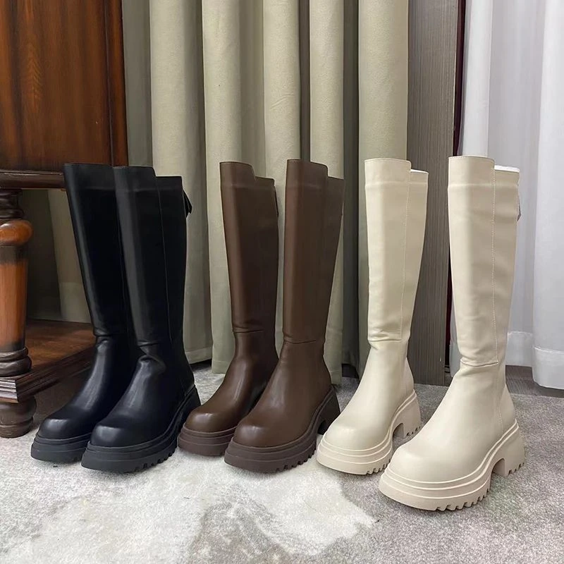 马丁靴女长筒靴新款秋冬瘦瘦不过膝中高筒骑士靴小个子长靴-1610