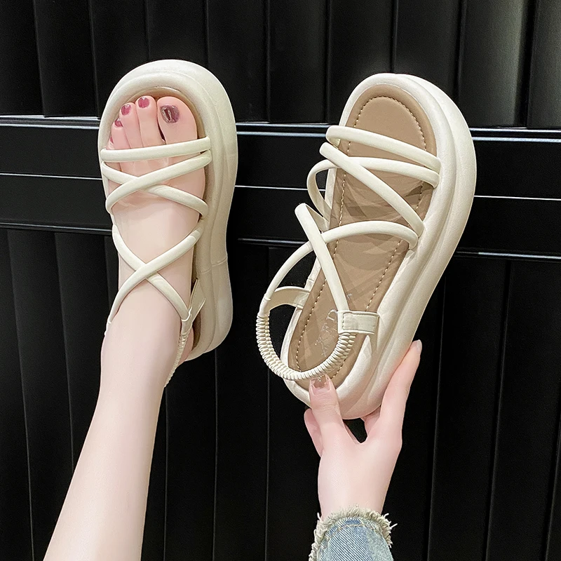 罗马凉鞋女款厚底2024夏季新款仙女风时尚百搭软底防滑配裙沙滩鞋