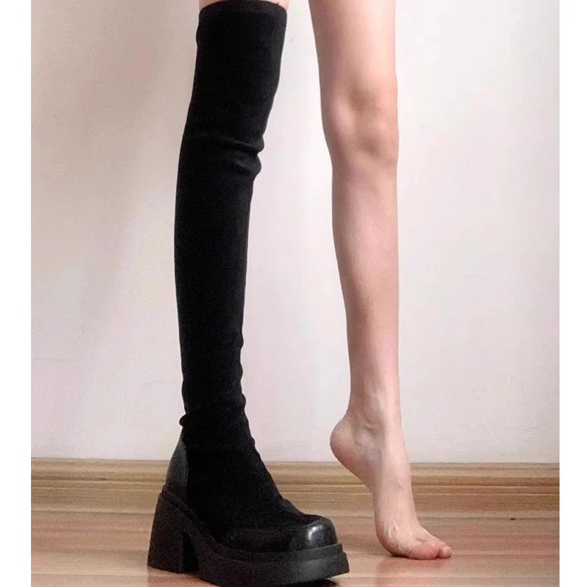 马丁靴女2023爆款洋气新款秋季弹力瘦瘦过膝高筒骑士靴小个子长靴