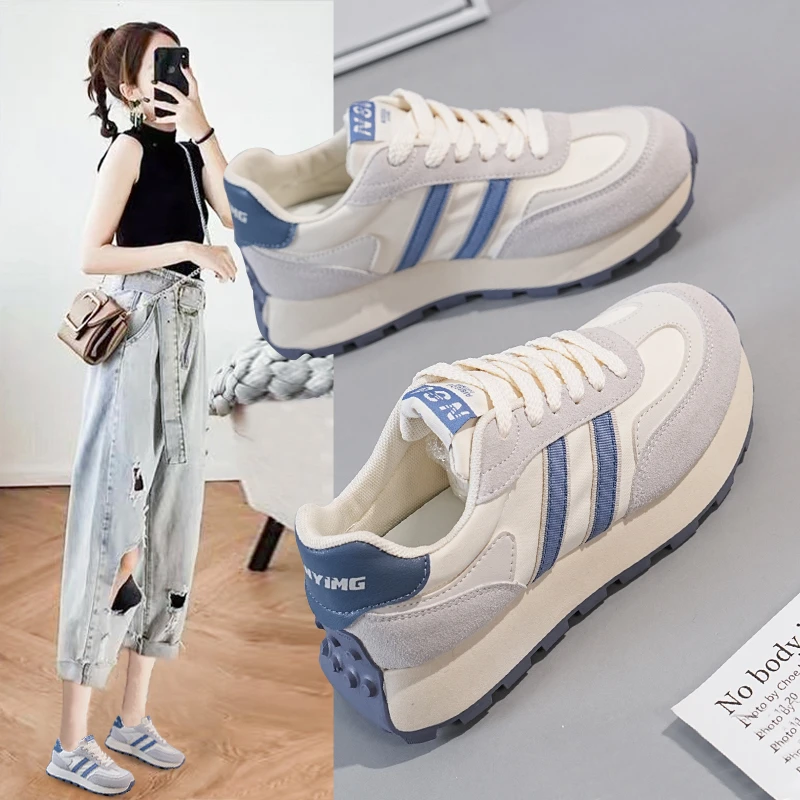 2024春季新款网面透气学生小白鞋时尚百搭运动透气休闲老爹鞋女皮