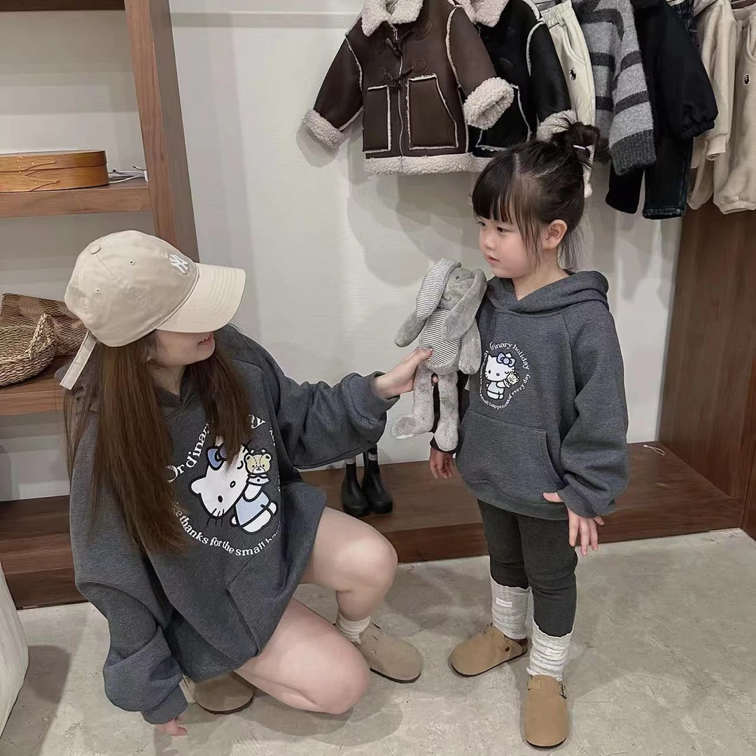 YTJJ26036亲子Hellokitty深秋加绒连帽卫衣