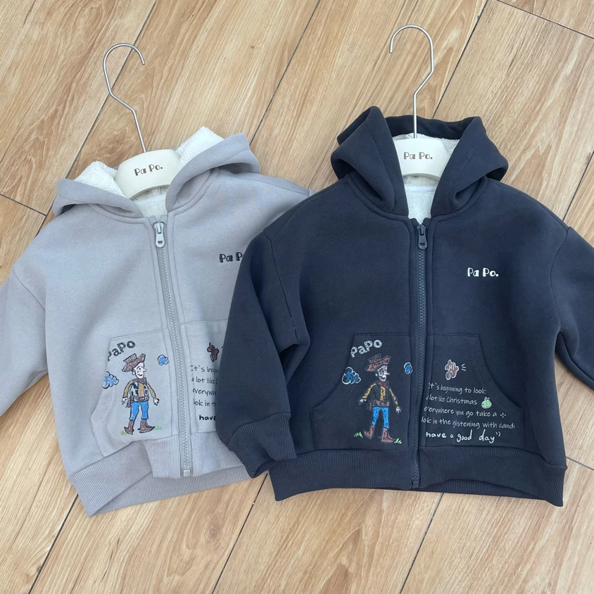 Papo8151卡通加厚绒拉链儿童外套