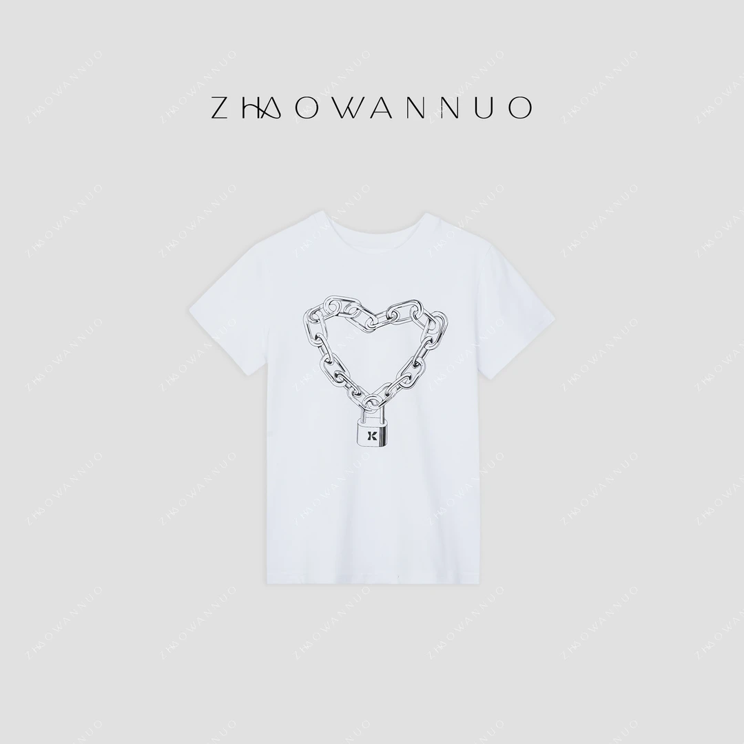 ZHAO WANNUO 丨 25早春新品锁链印花百搭圆领短袖T恤NC0147
