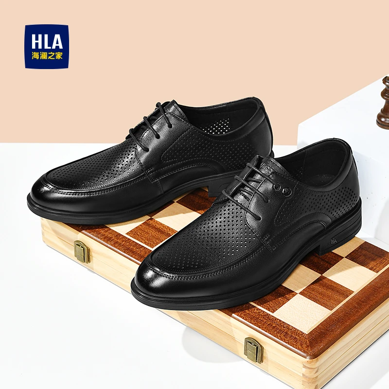 HLA/海澜之家男鞋新品夏季牛皮舒适冲孔透气休闲皮鞋男时尚德比鞋