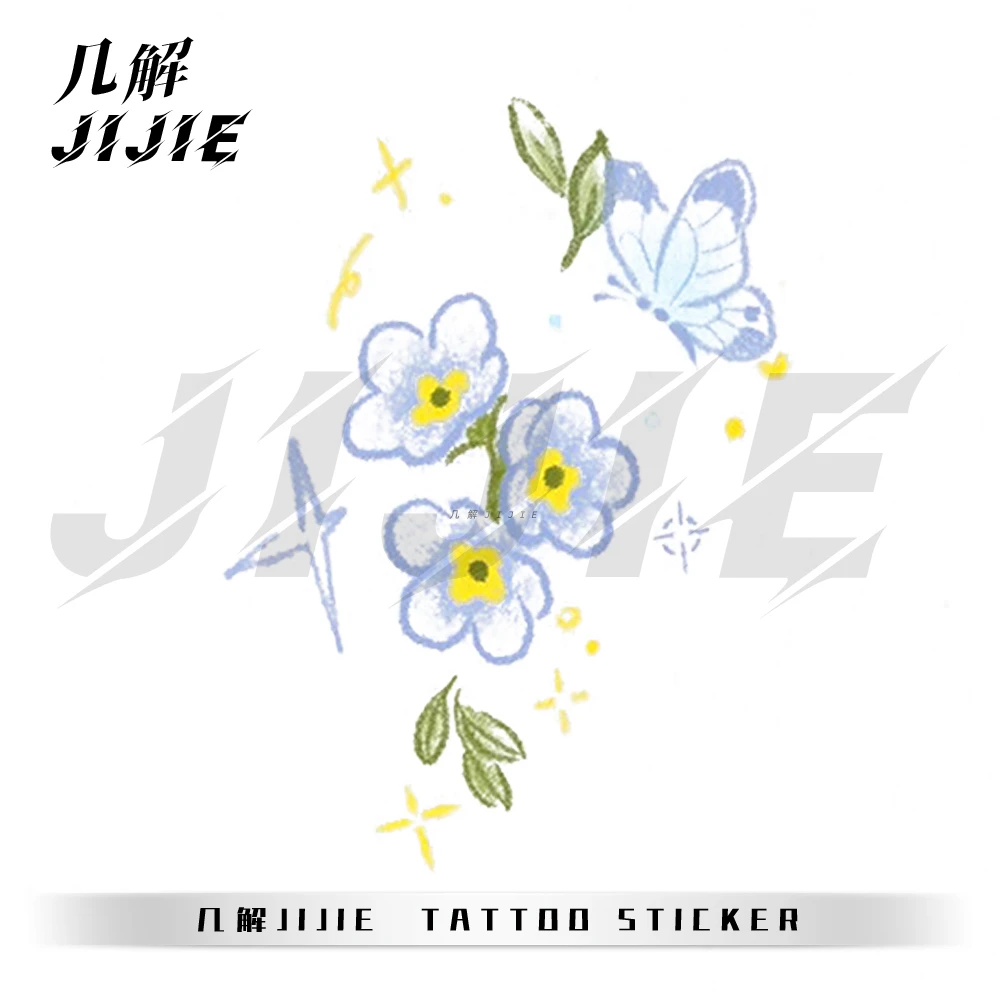 几解蓝星花蝶 彩色可爱颜值纹身贴小清新防水持久ins风纹身贴1104
