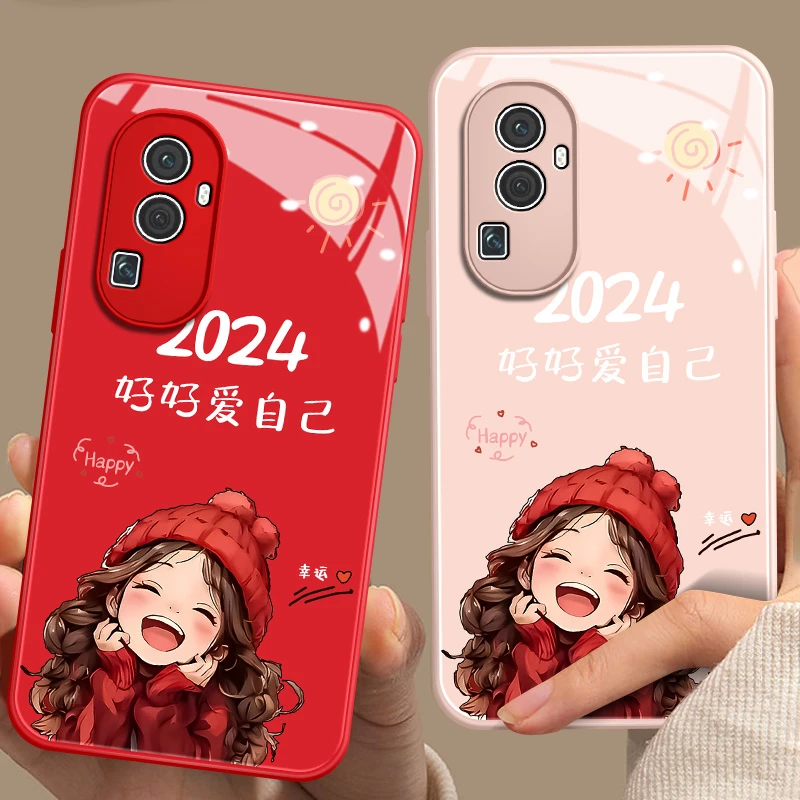 oppoReno10手机壳2024新款好好爱自己女孩reno10pro+玻璃壳保护套