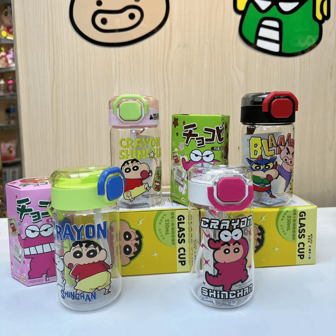 蜡笔小新正版弹盖透明玻璃杯弹跳杯高颜值耐高温水杯学生