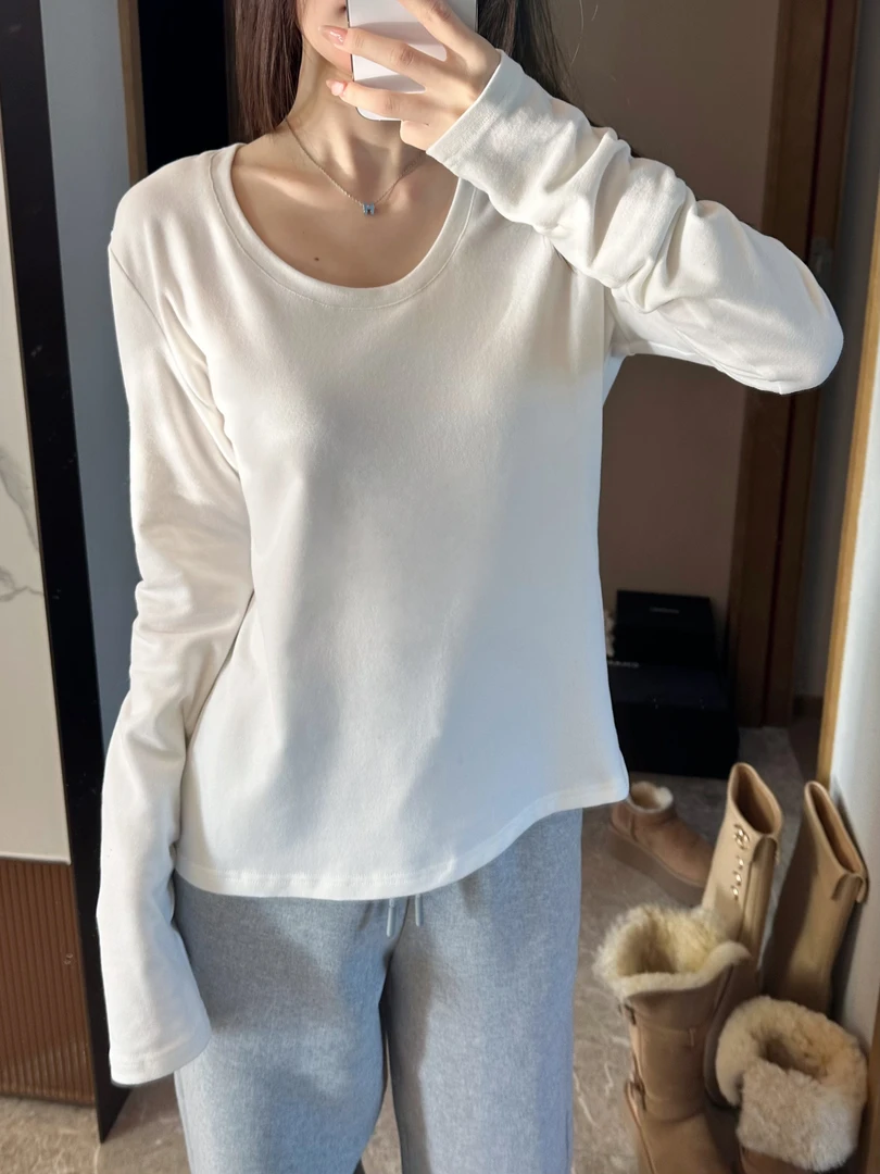 金饺子 高级纯色磨毛感宽松百搭显瘦长袖上衣