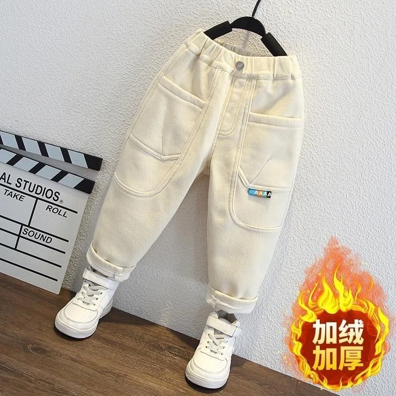 儿童加绒休闲裤男女童保暖长裤秋冬新款洋气宝宝裤子宽松加厚韩版