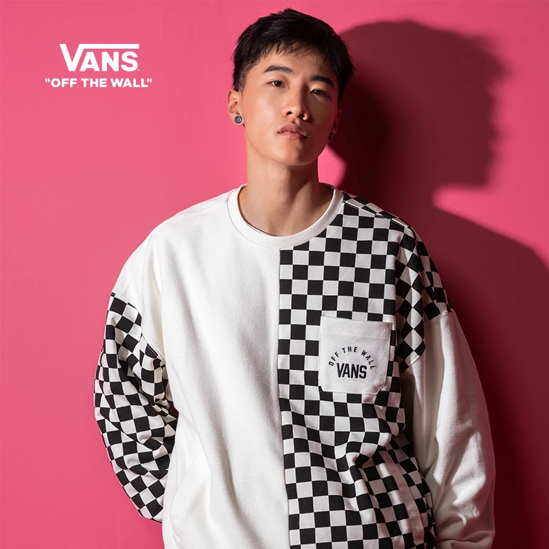 Vans范斯情侣套头卫衣黑白棋盘格个性拼接时尚潮流2ENFS8