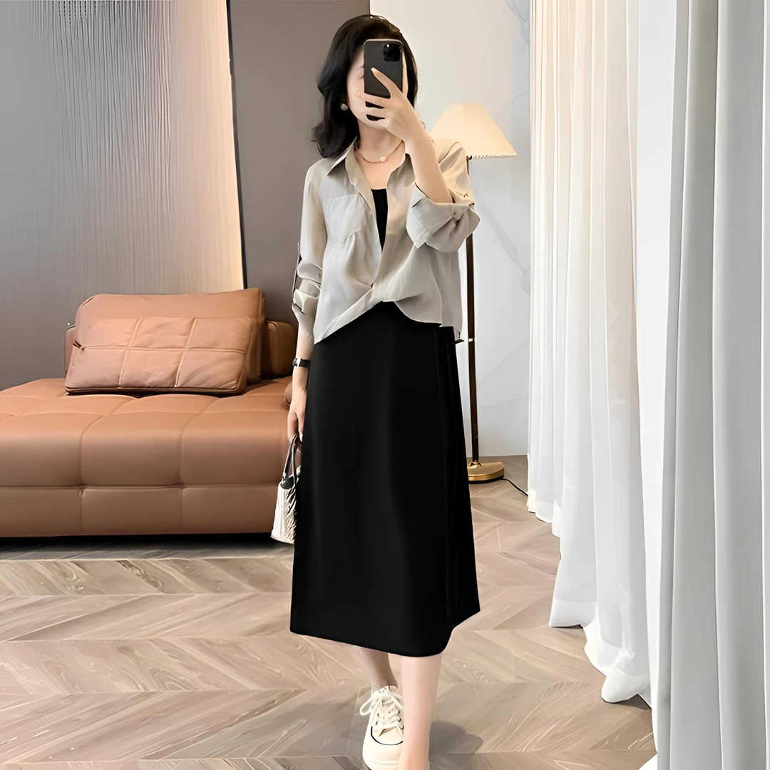 【0巨显瘦】2025夏季新款防晒衬衣背心连衣裙装891