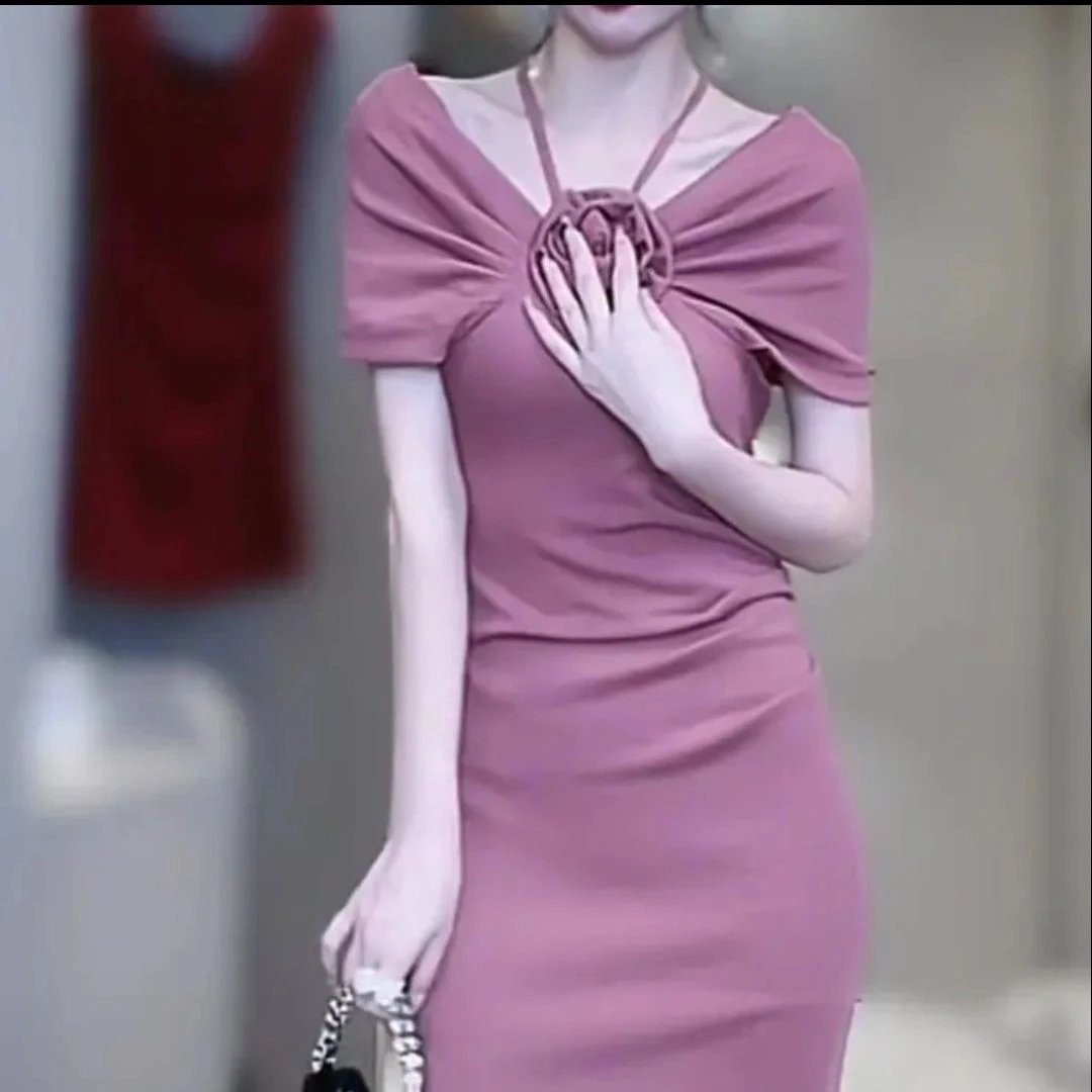 夏季新款女装小众气质时尚蝴蝶挂脖系带气质一字肩短袖长袖