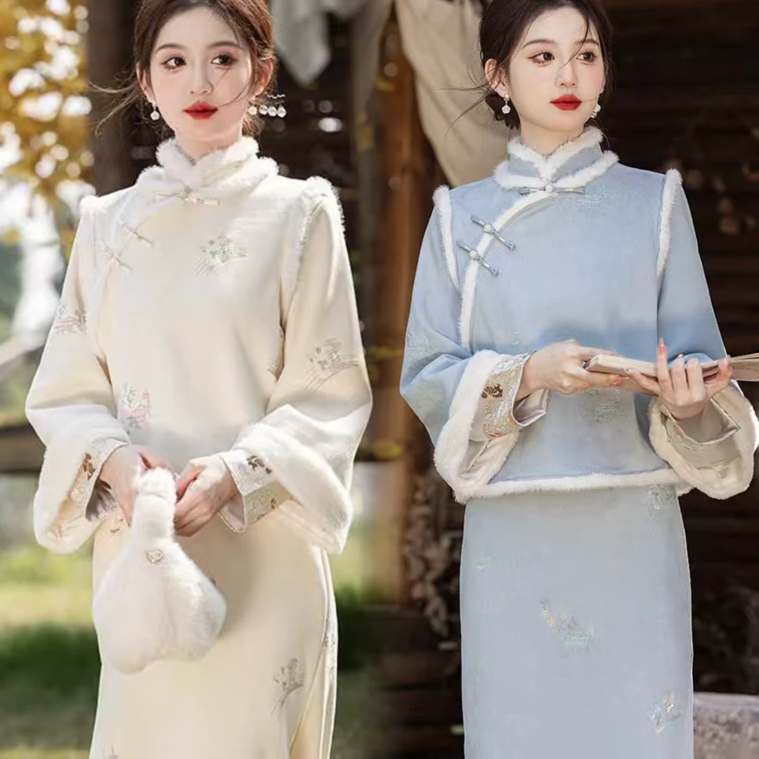 新中式国风年轻款少女秋冬款旗袍加绒加厚2025新款两件套气质高端