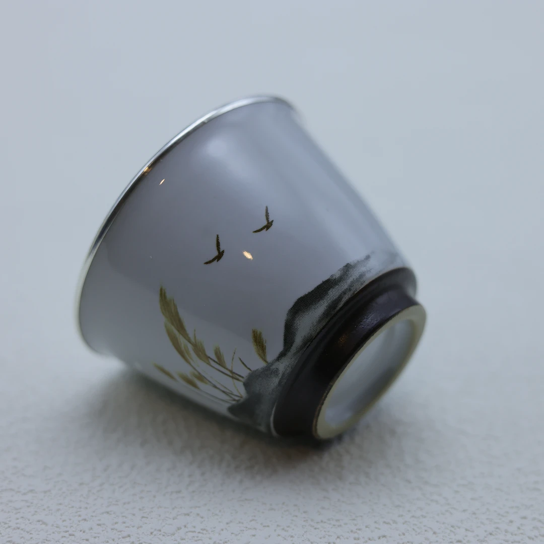 月辉银器 足银银制品 Z007复古仿古银水杯素款丰收瓷包银杯