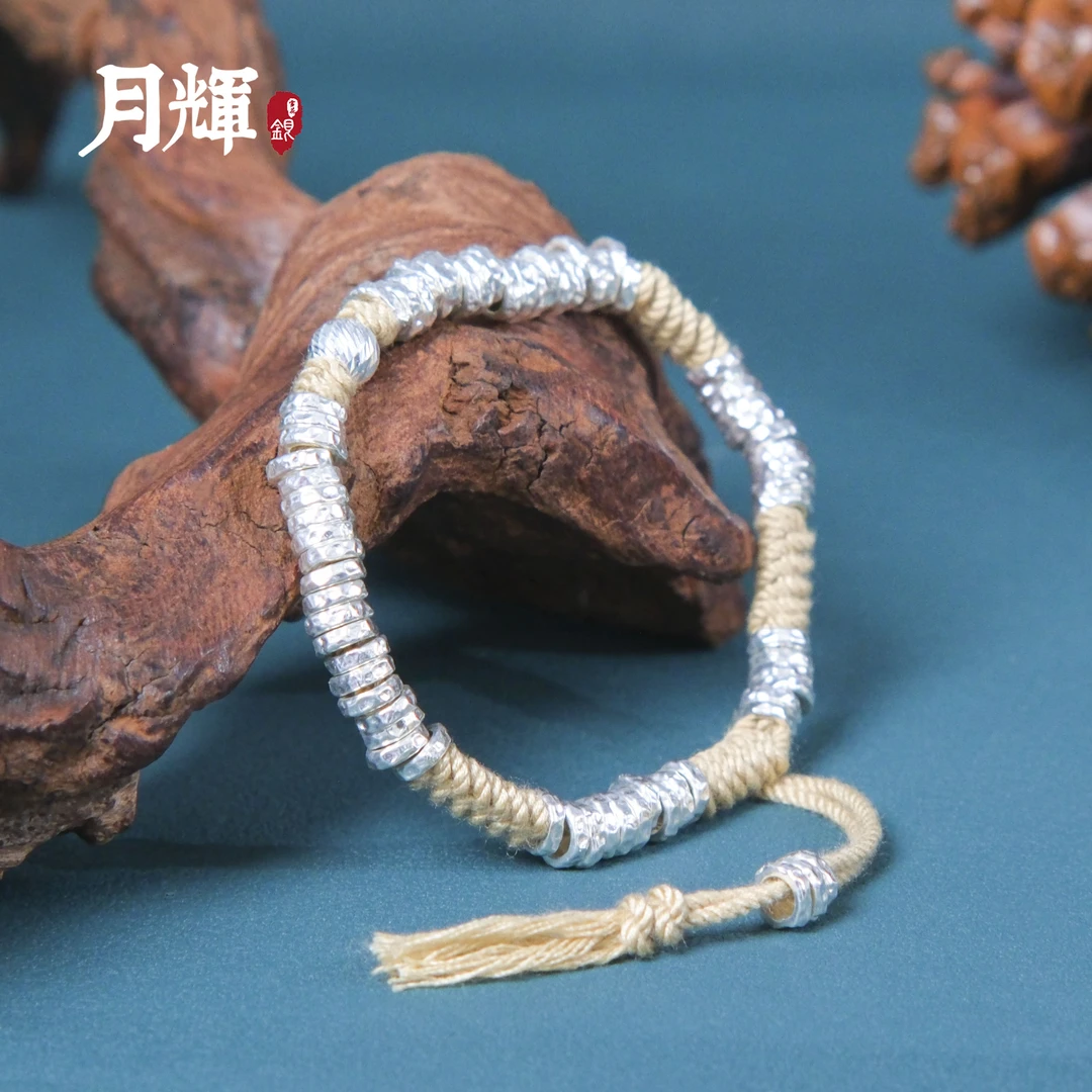 足银手链 精美时尚盘缠百搭手绳y111复古编绳素款轻奢可调节编织