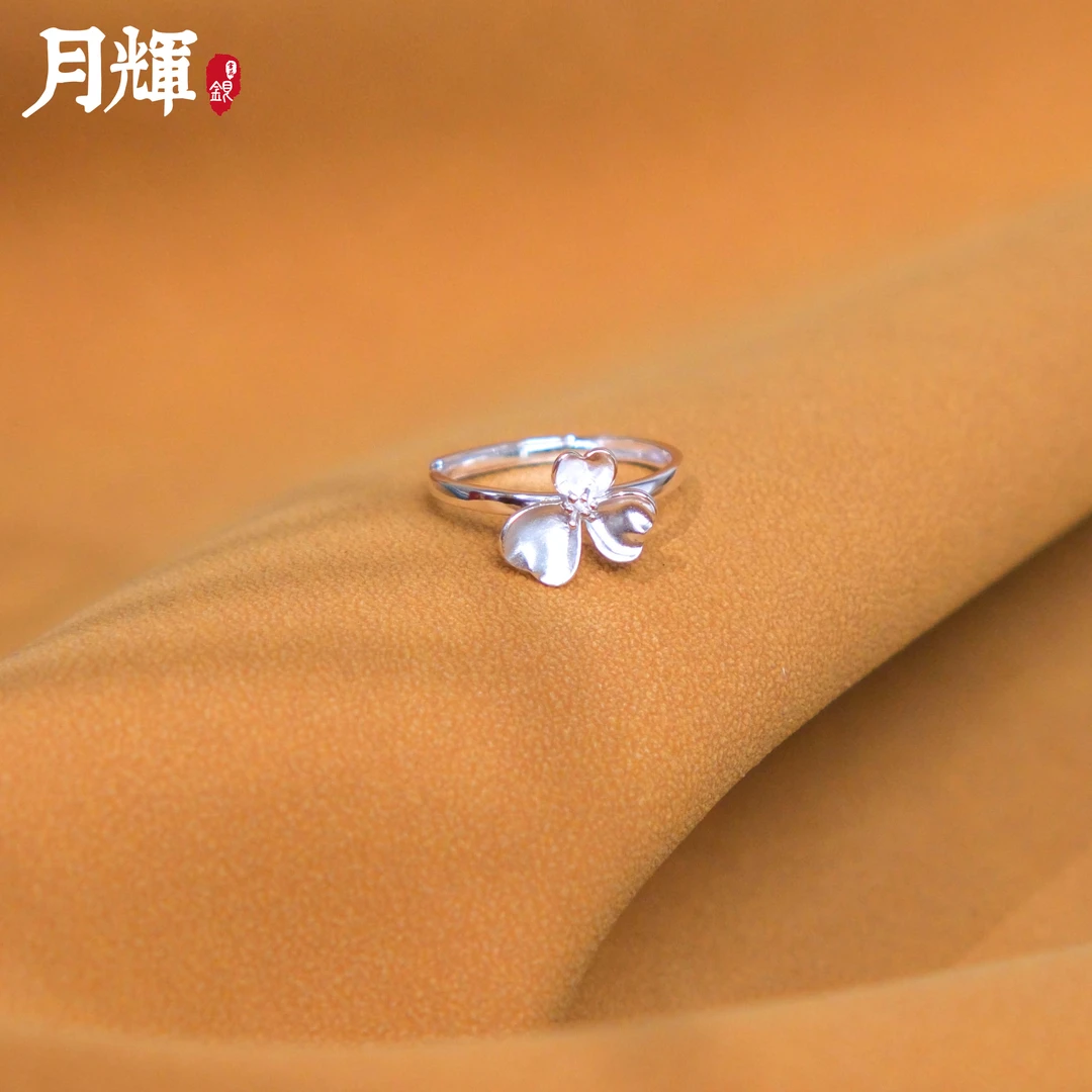 月辉银器 足银戒指 花朵戒指时尚小众简约甜美轻奢女生银花戒A102
