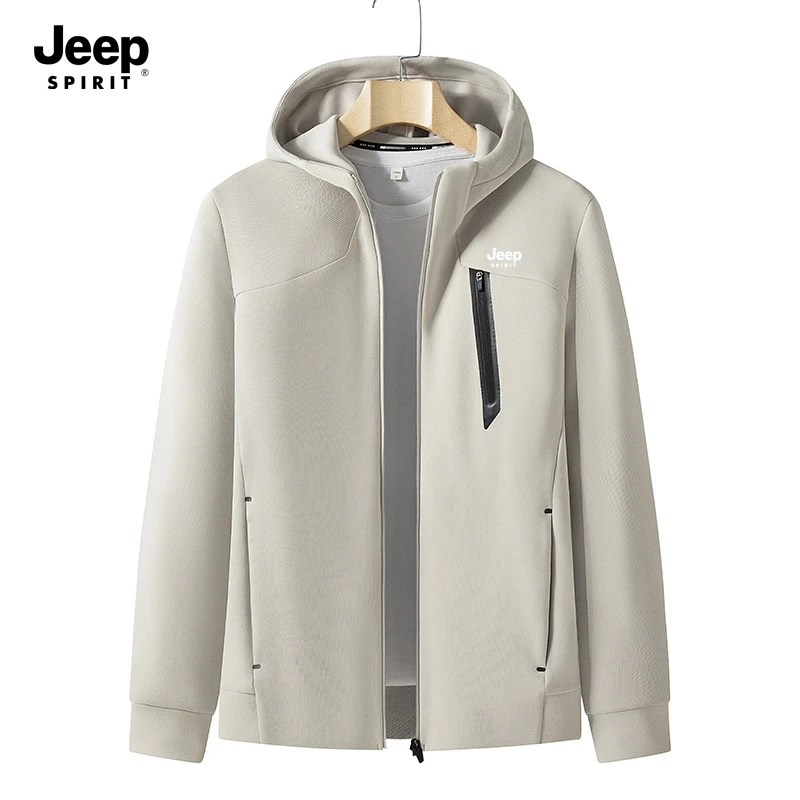 Jeep2023新款男士开衫连帽卫衣秋冬运动休闲加厚保暖上衣长袖外套