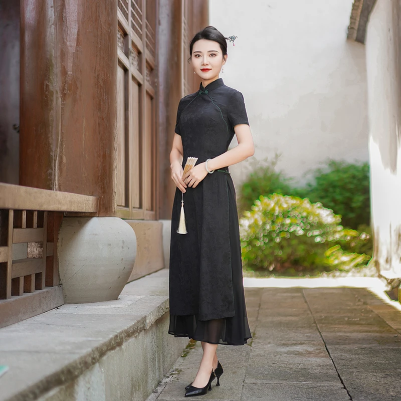 如意风夏季新款中国风奥黛中式连衣裙民国复古修身舒适裙子24R629