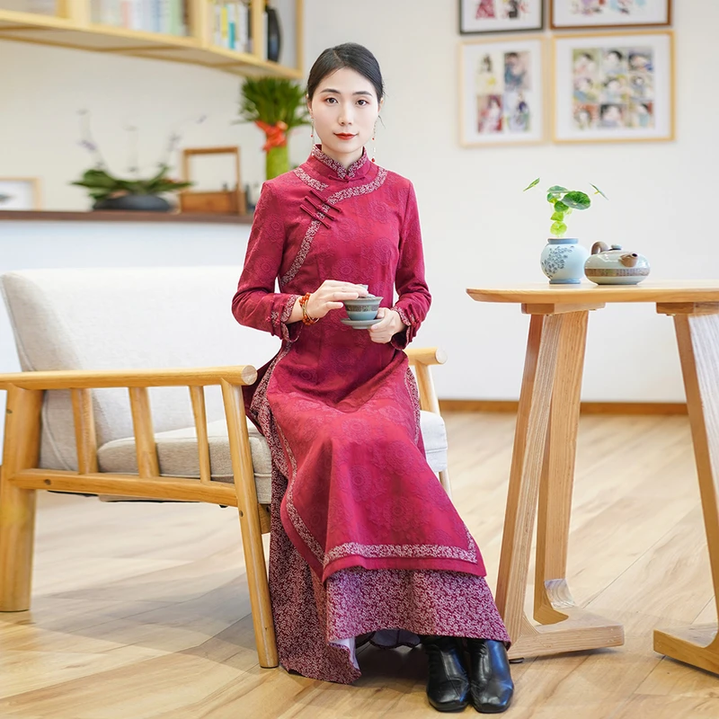 如意风秋季新款改良旗袍连衣裙修身显瘦复古时尚新中式裙子23J293