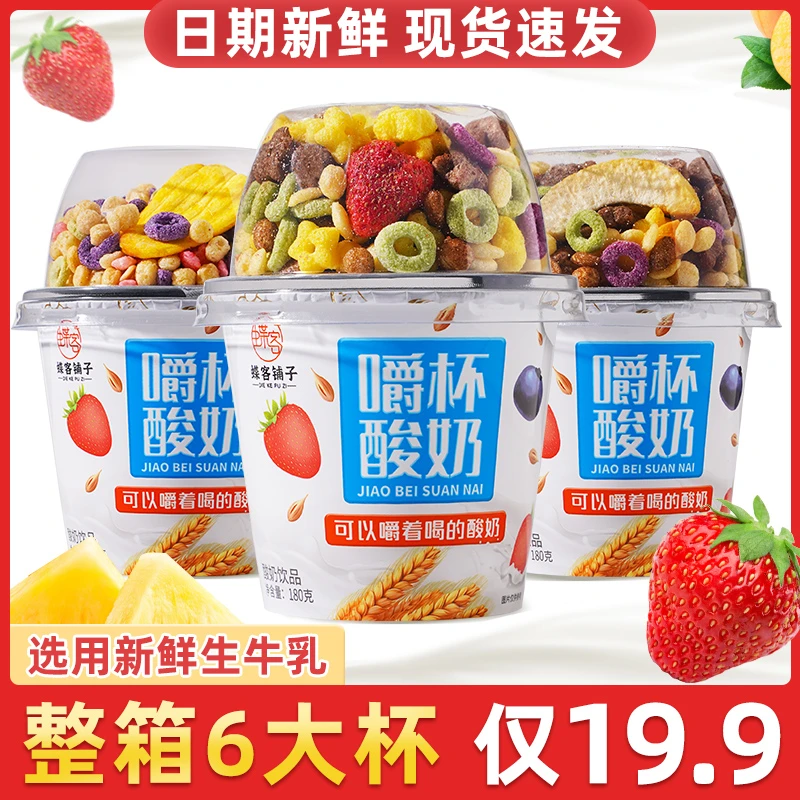 【一箱6大杯】冻干水果谷物搅拌酸奶杯210克营养代餐咀嚼杯早餐零食
