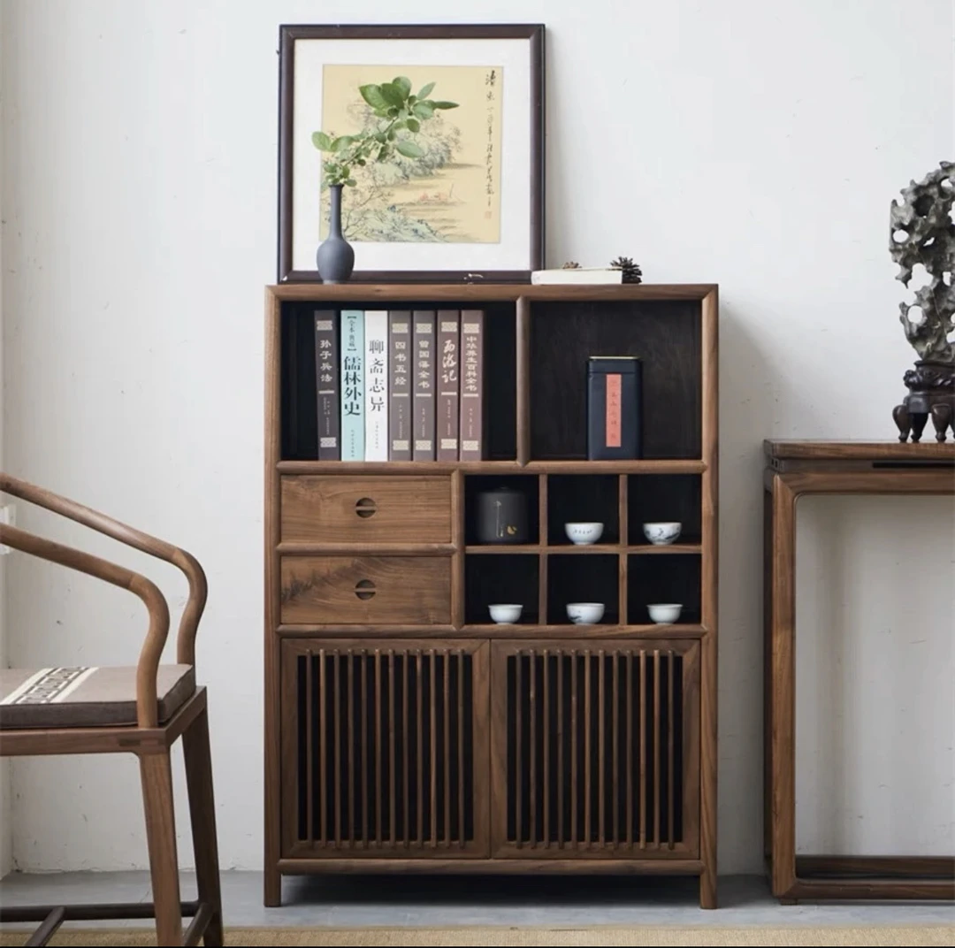 沅木阁新中式餐边柜老榆木实木茶水柜简约家用
