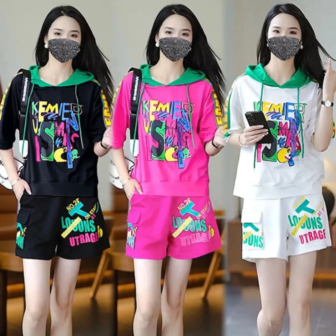 夏季大码女装休闲套装胖mm潮流时尚宽松显瘦百搭韩版运动服两件套